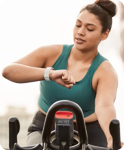 Woman looking at smartwatch