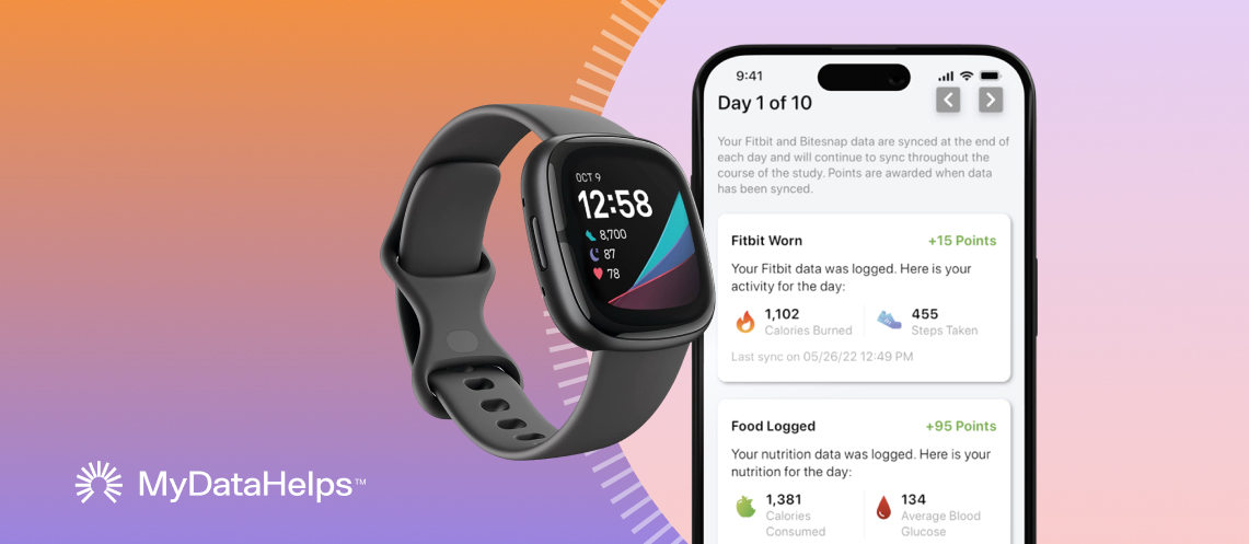 A wearable and smartphone with MyDataHelps screen