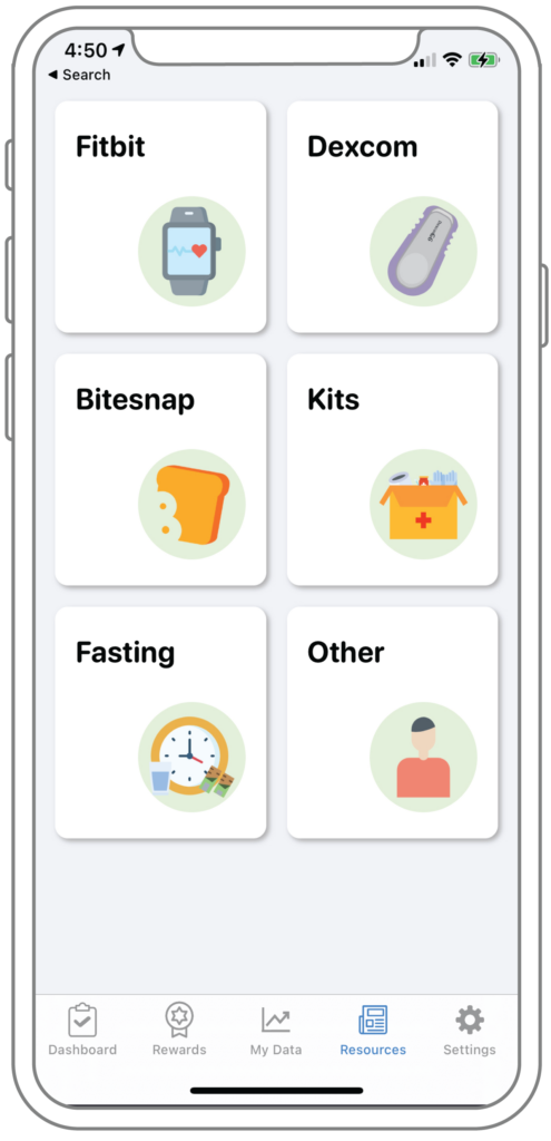 Screenshot of PROGRESS Resources tab in mobile app