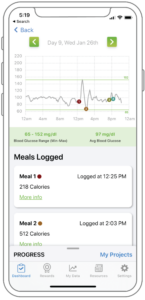 Screenshot of PROGRESS participant dashboard in mobile app
