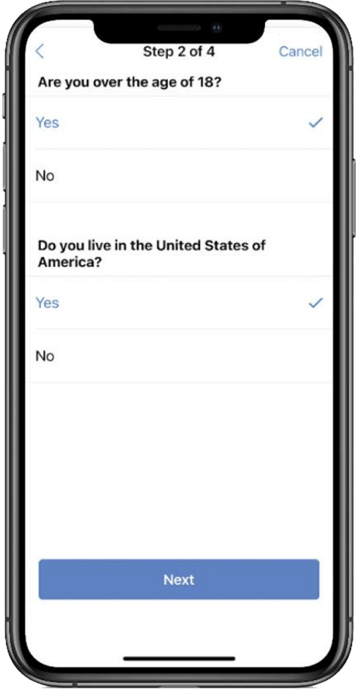 eConsent eligibility screen on a phone