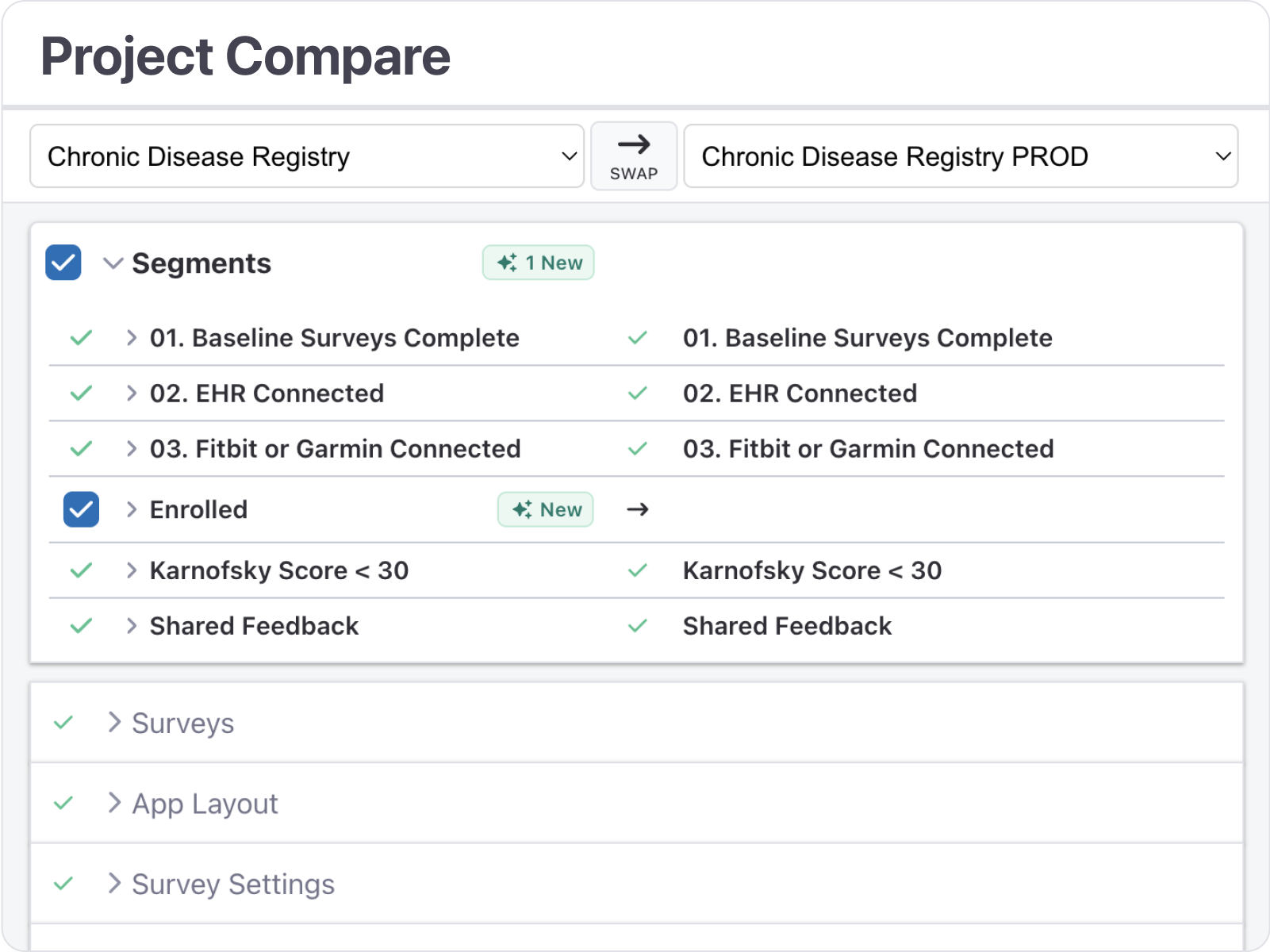 project compare screen