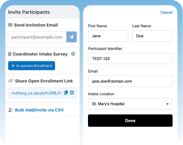 Coordinator intake survey screen