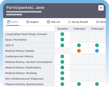 Statuses and events screen